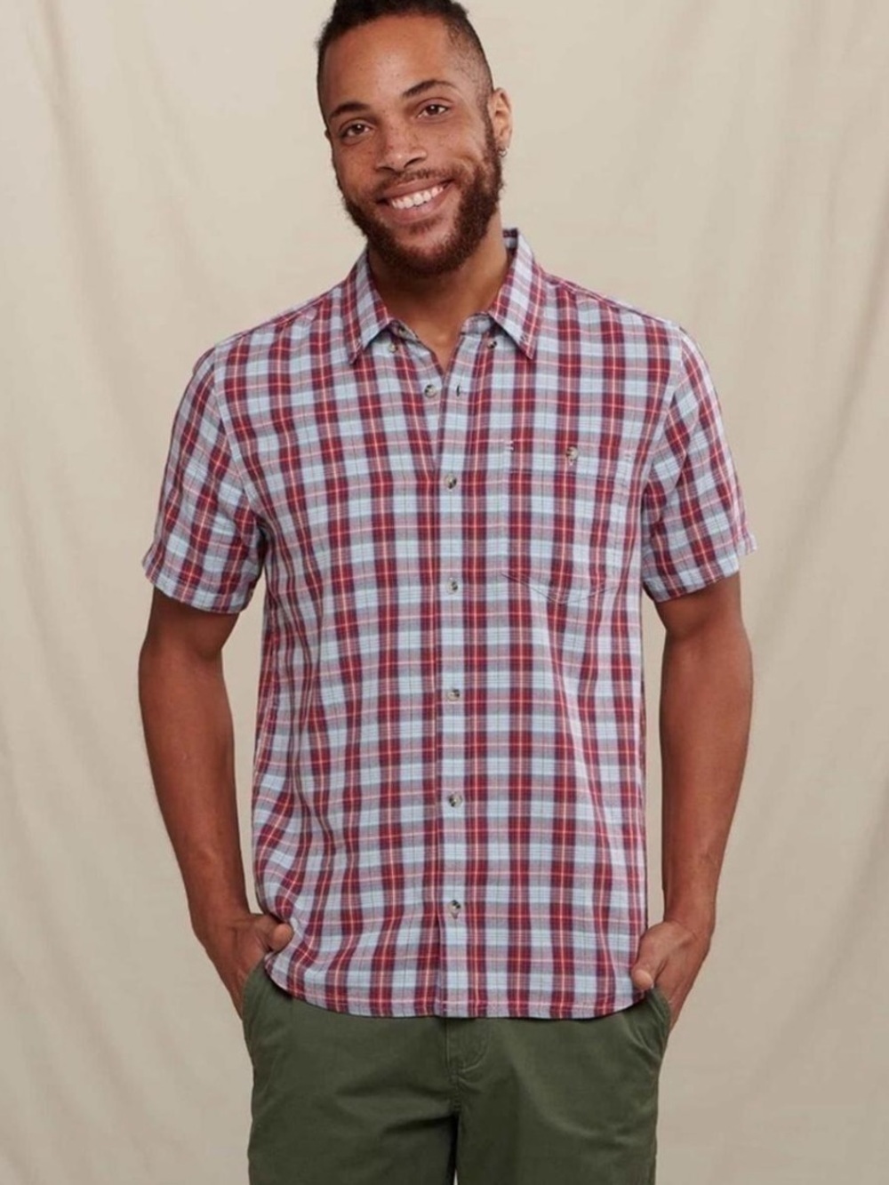 Toad&Co Eddy Plaid Button Up Short Sleeve Organic Cotton Shirt Sustainable